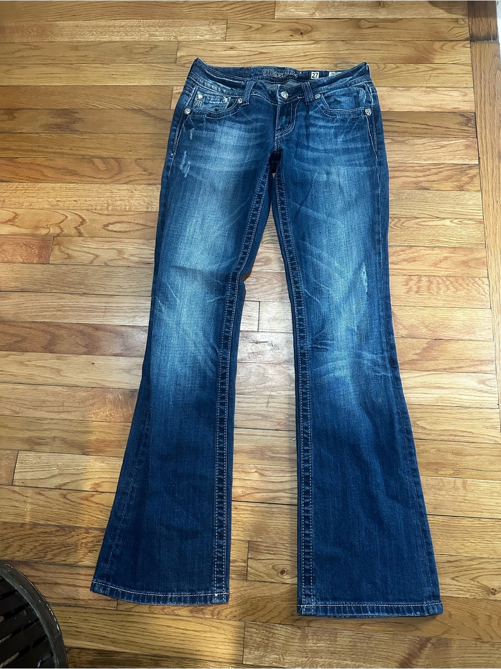 Miss Me Bootcut Low Rise Jeans Cross Rhinestones Bling‎ 27